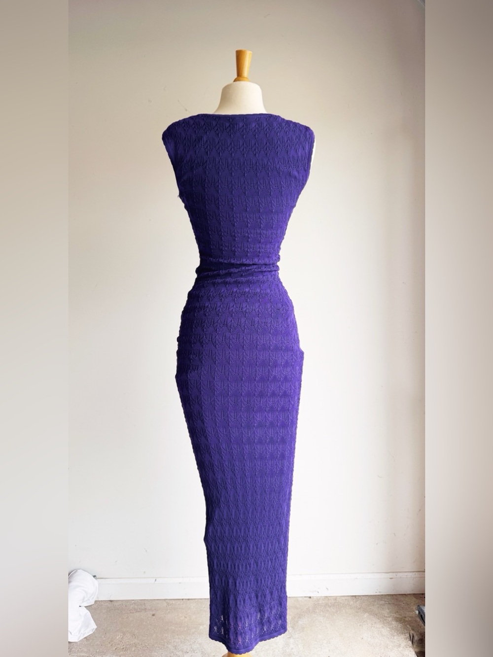 Torn by Ronny Kobo Purple Pointelle Knit Bodycon Midi Dress XS - Picture 4 of 7